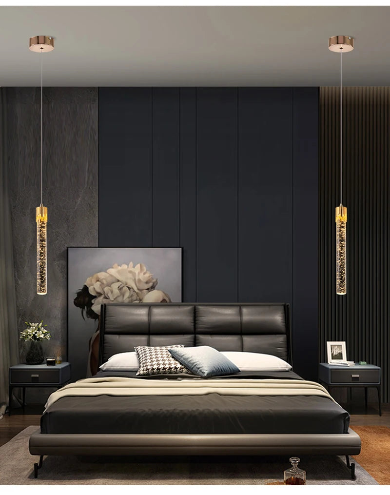 Modern Luxury Crystal Pendant Lamps Home Decor Bedside Hanging Light