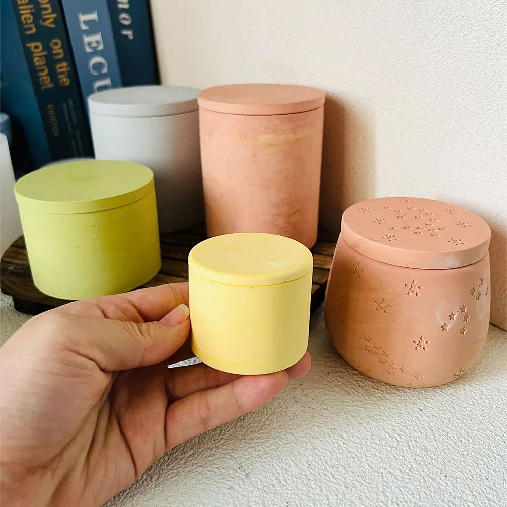 Concrete Lava Jar Candle Cup Mold DIY Round Plaster Storage Box Cement Plant