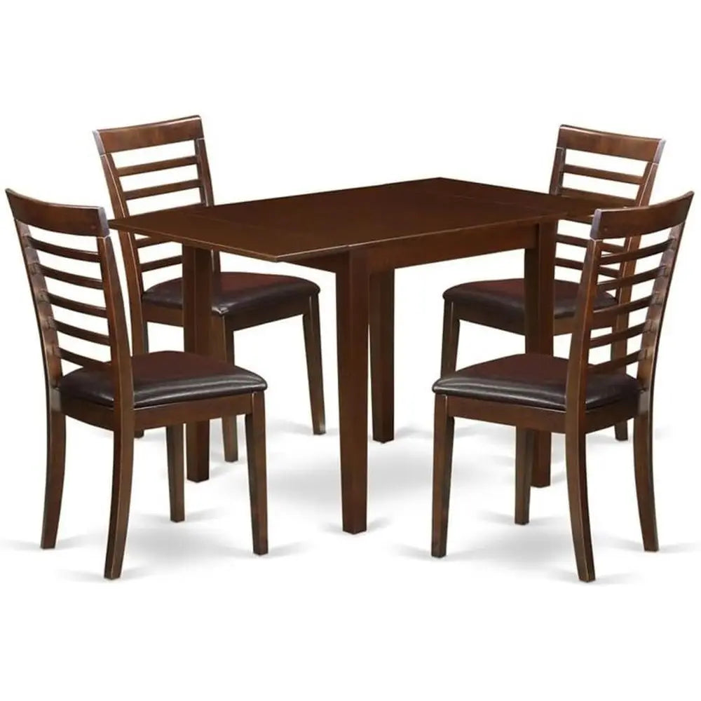5-Piece Dining Set with Drop Leaf Table and 4 Leather Chairs, 30x48 Inch