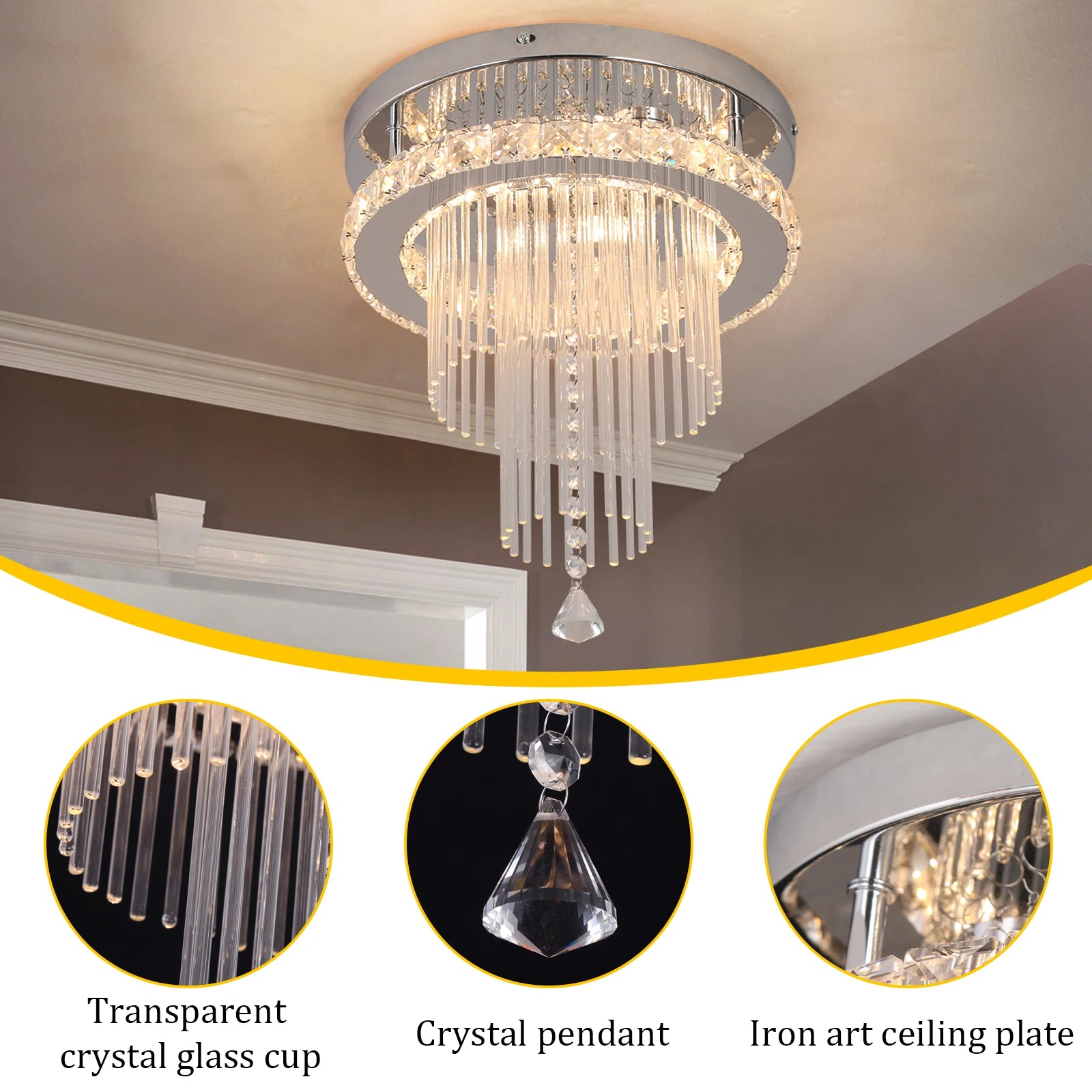 VETRULUS Modern Rain Drop Crystal Chandelier Luxury Ceiling  Light  Led