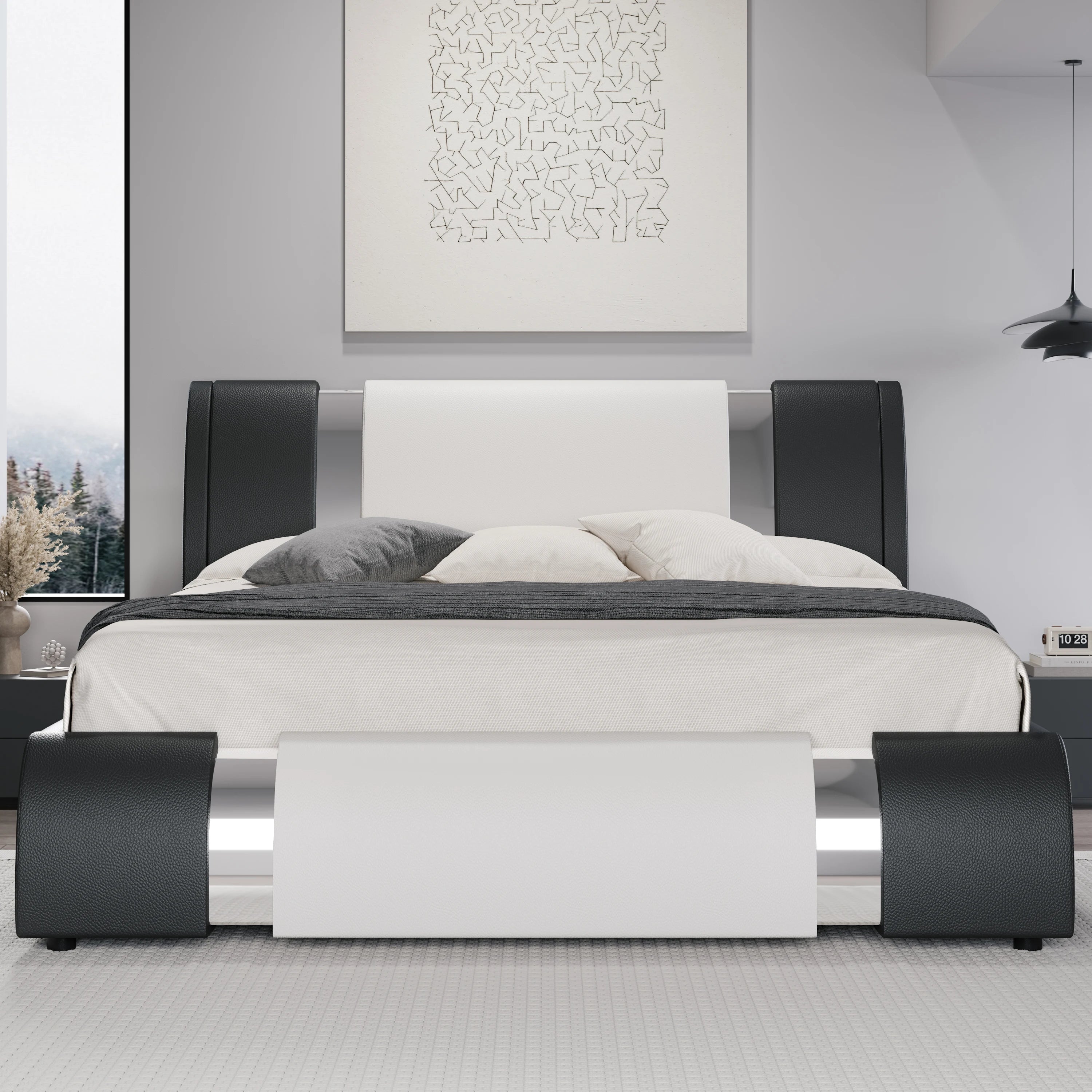 Luxury Leather Platform Bed with Curved Headboard — Queen & King