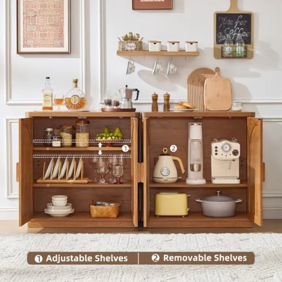 Rattan Sideboard Buffet Cabinet for Kitchen and Living Room Brown Wood