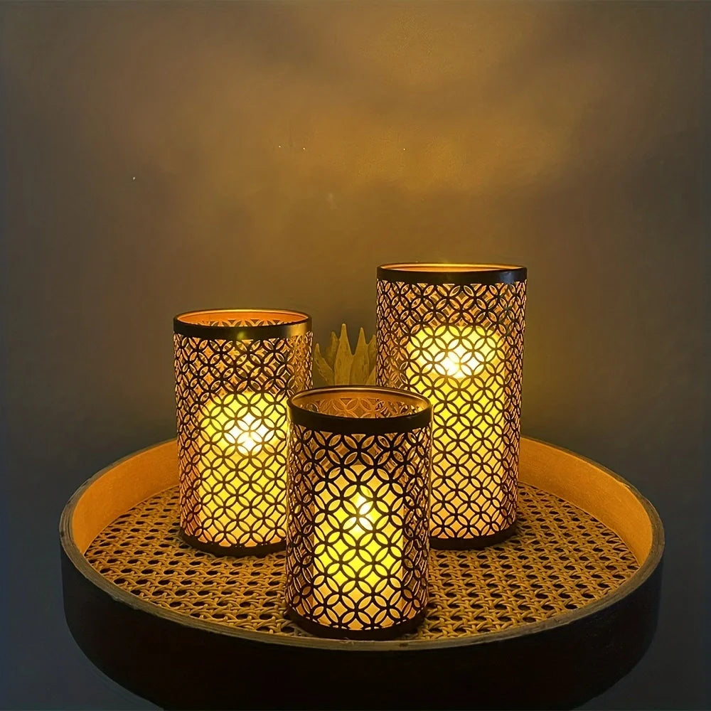 A set of three new Nordic iron art hollowed out candle holders candle holders, handicraft decorations