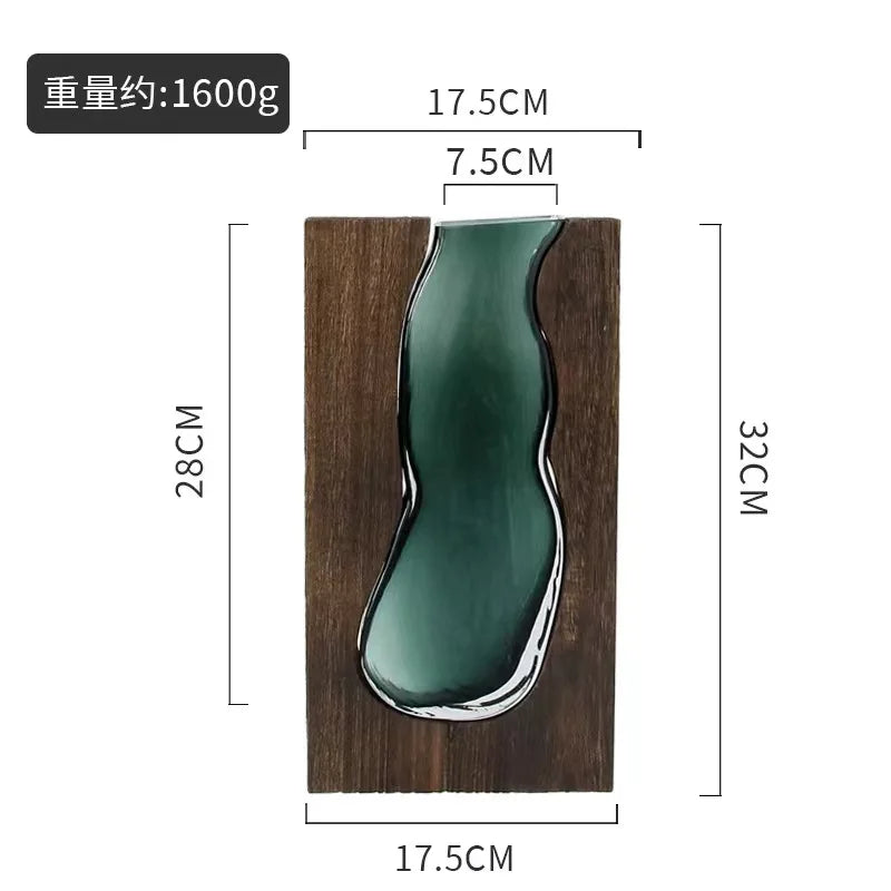 Creative Feng Shui Atmosphere Chinese Wood Glass Vase to Decorate the Home