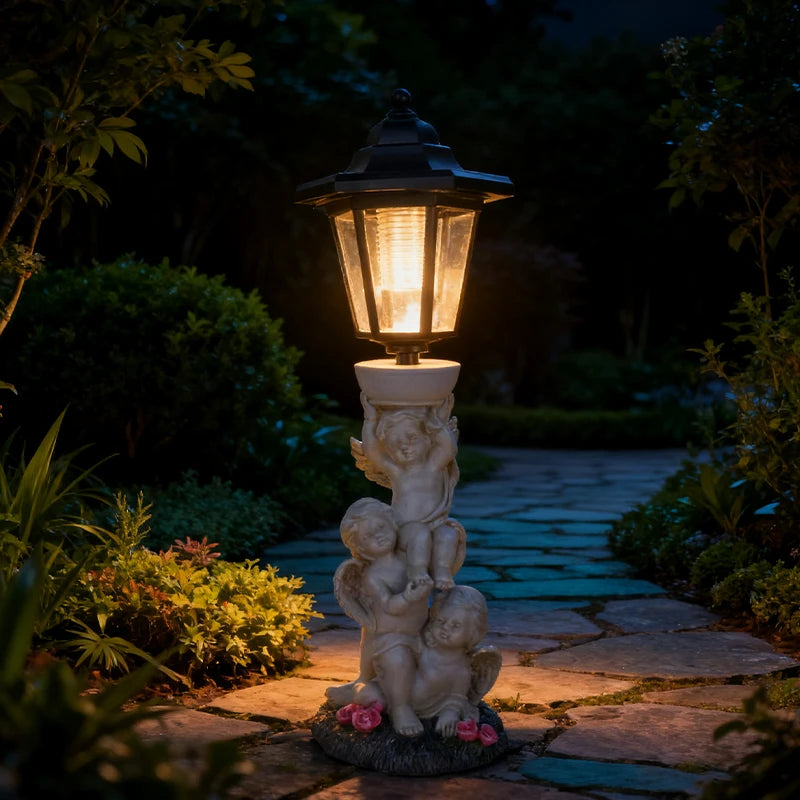 Solar Angel Sculpture Yard Light Resin Hexagonal Lamp Decorative Ornament