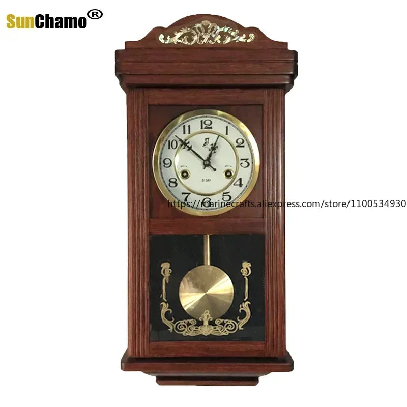 Retro Mechanical Wall Clock Vintage Clock Wind Pendulum Fengshui Town Clock