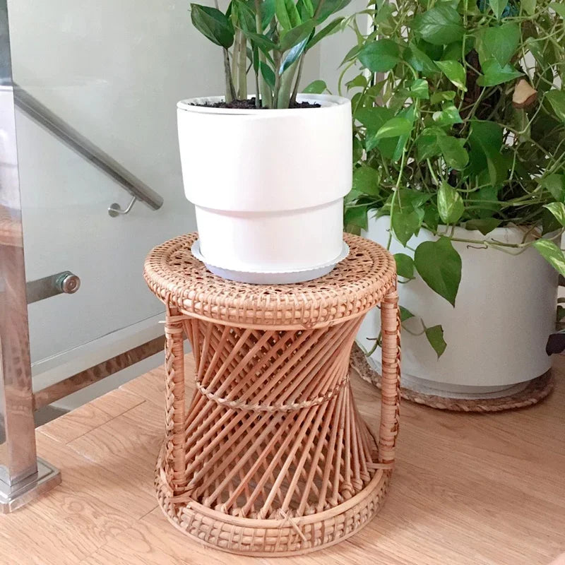 Rattan Low Stool Living Room Small Apartment Round chair Ottomans