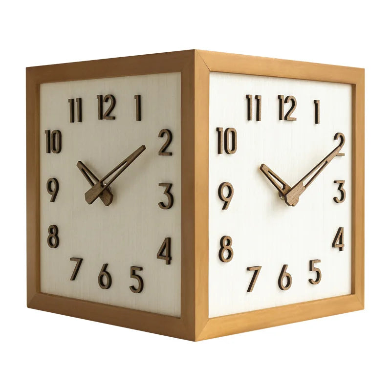 Corner Wall Clock Wood Double Sided Wall Watch Luxury Aesthetic Modern Clocks