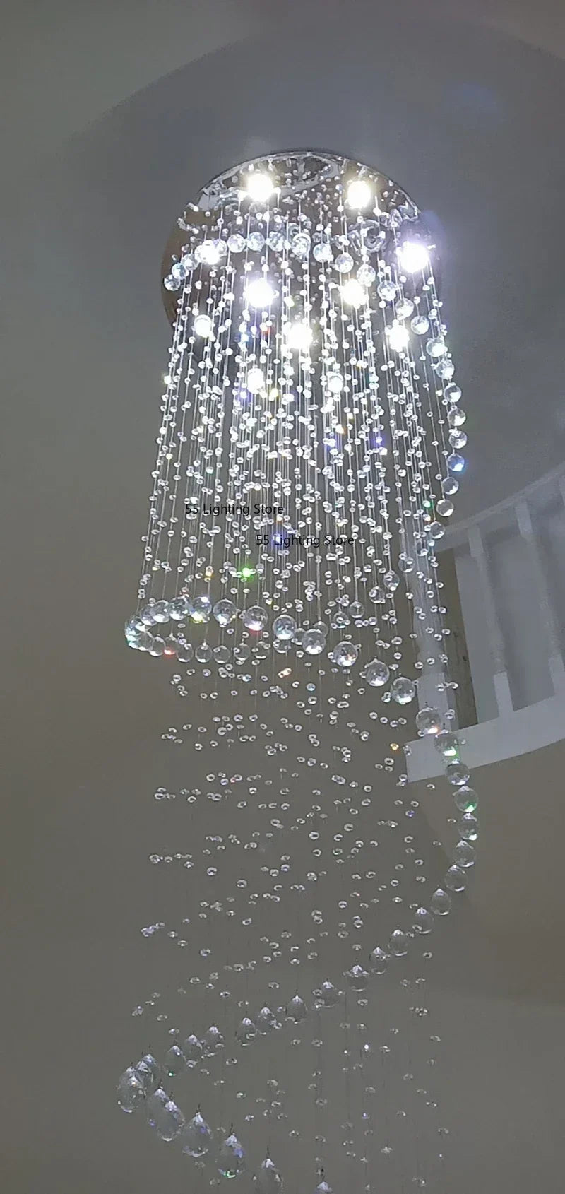 Modern Large K9 Crystal LED Chandeliers for Spiral Living Room Staircase Lamp