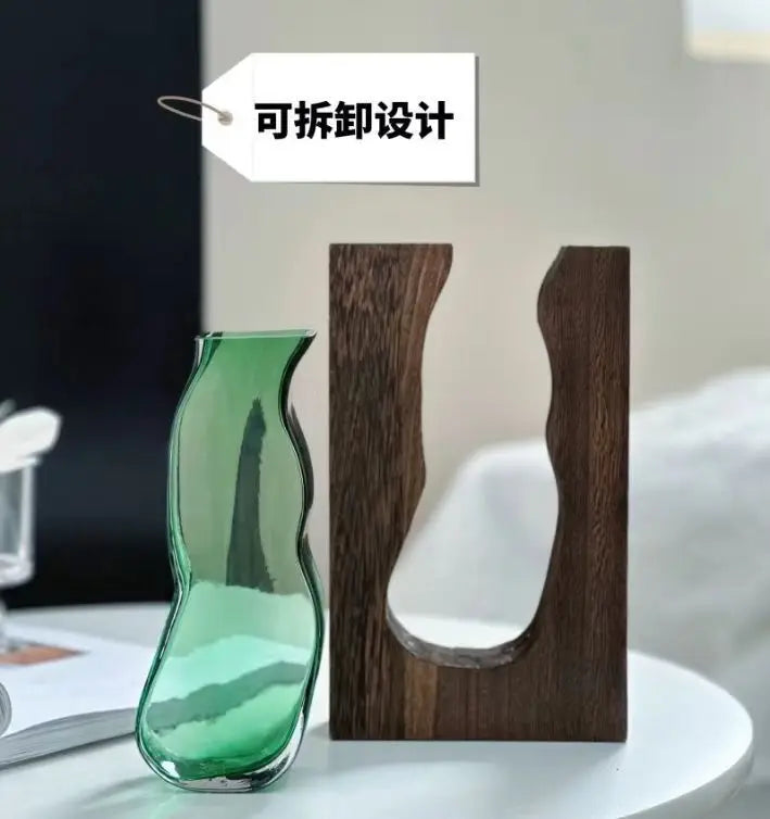 Creative Feng Shui Atmosphere Chinese Wood Glass Vase to Decorate the Home