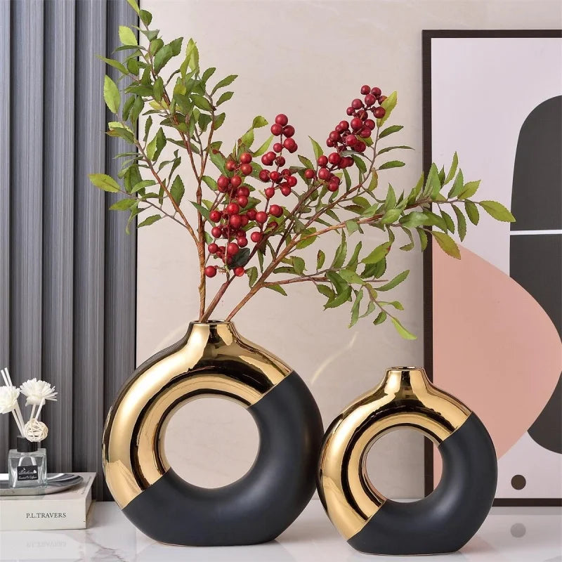 Ceramic Flower Vases For Living Room Luxury Nordic Plant Pot Dinning Golden