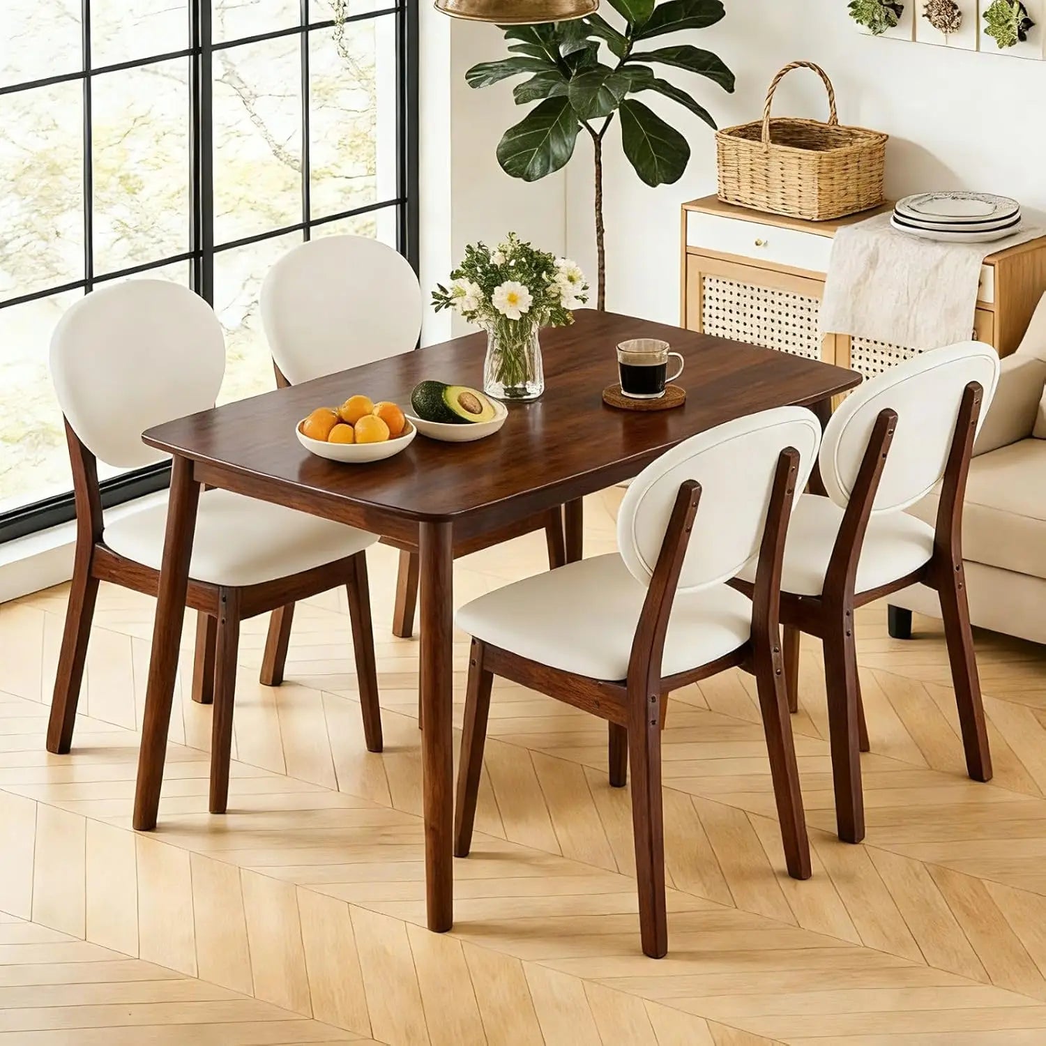 5-Piece Dining Table Set, Dining Table Set for 4, Compact Mid-Century Modern