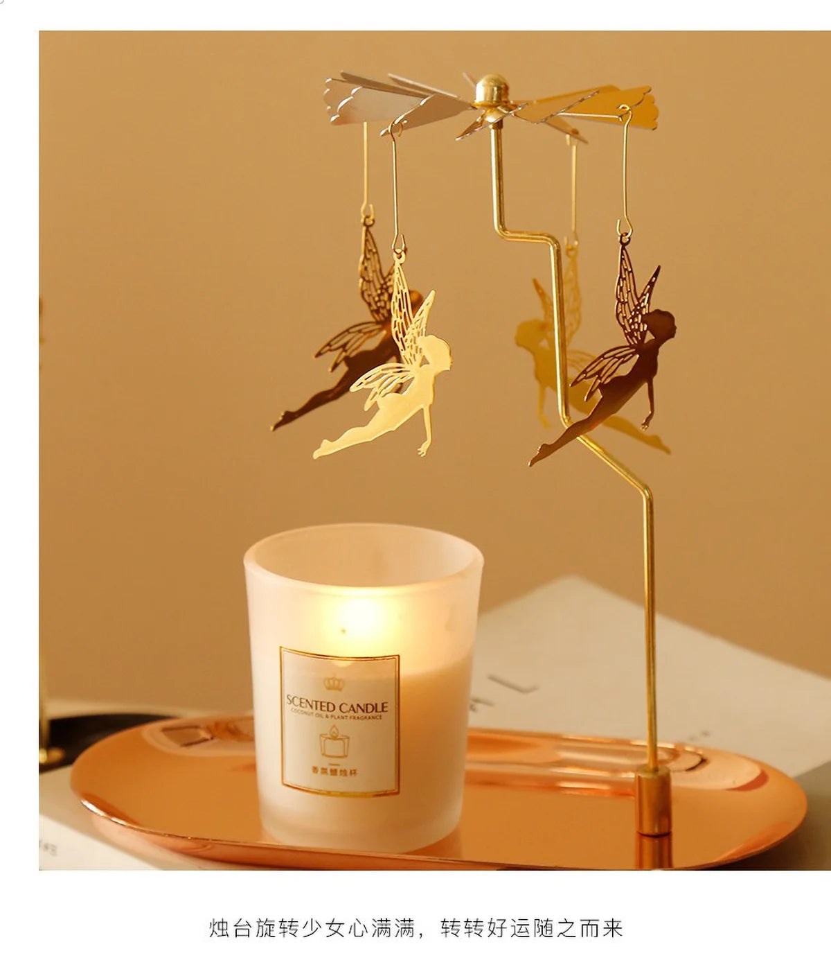 Windmill Rotating Candle Holder Lamp Gold Metal for Table Design Candlesticks