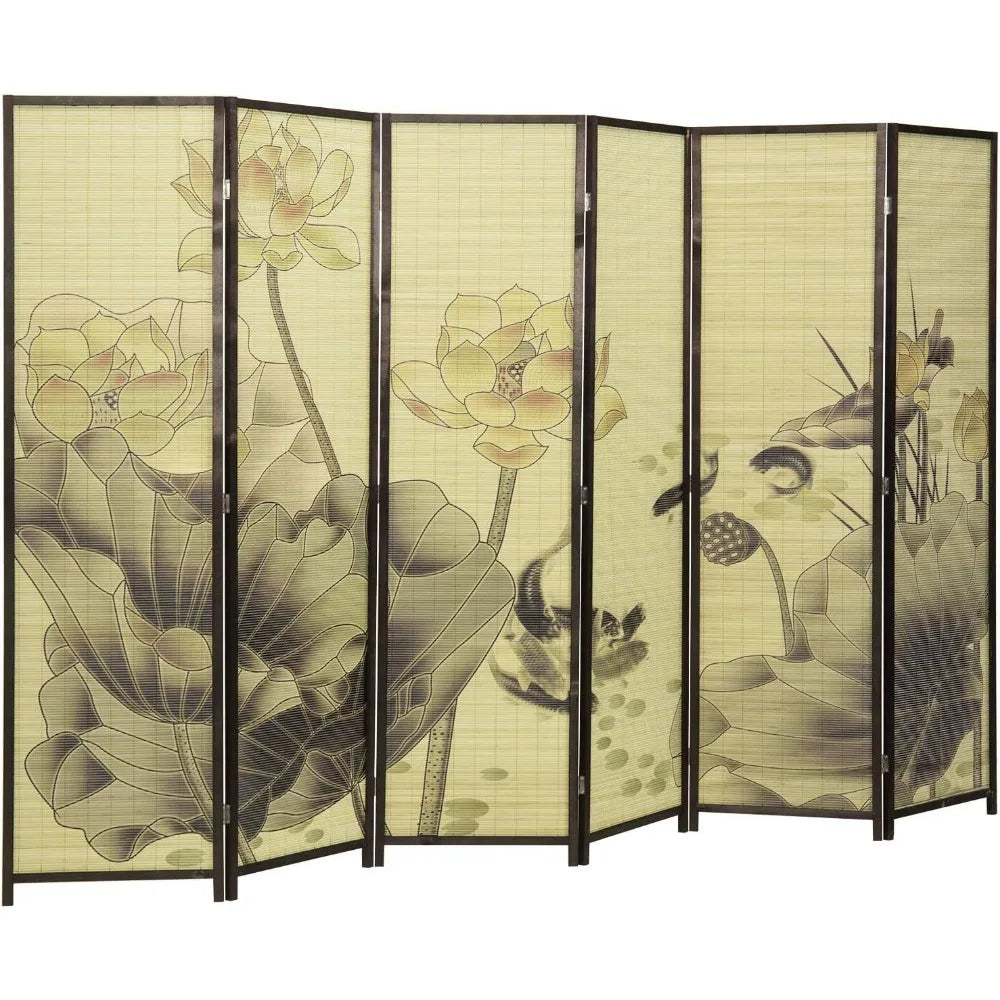 Bamboo 6-Panel Folding Screen with Chinese Calligraphy, 6FT Tall Room Divider