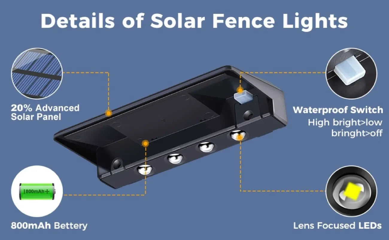 Solar Wall Lights 4 LED Solar Fence Lights Outdoor Waterproof Solar Deck Lights Wall
