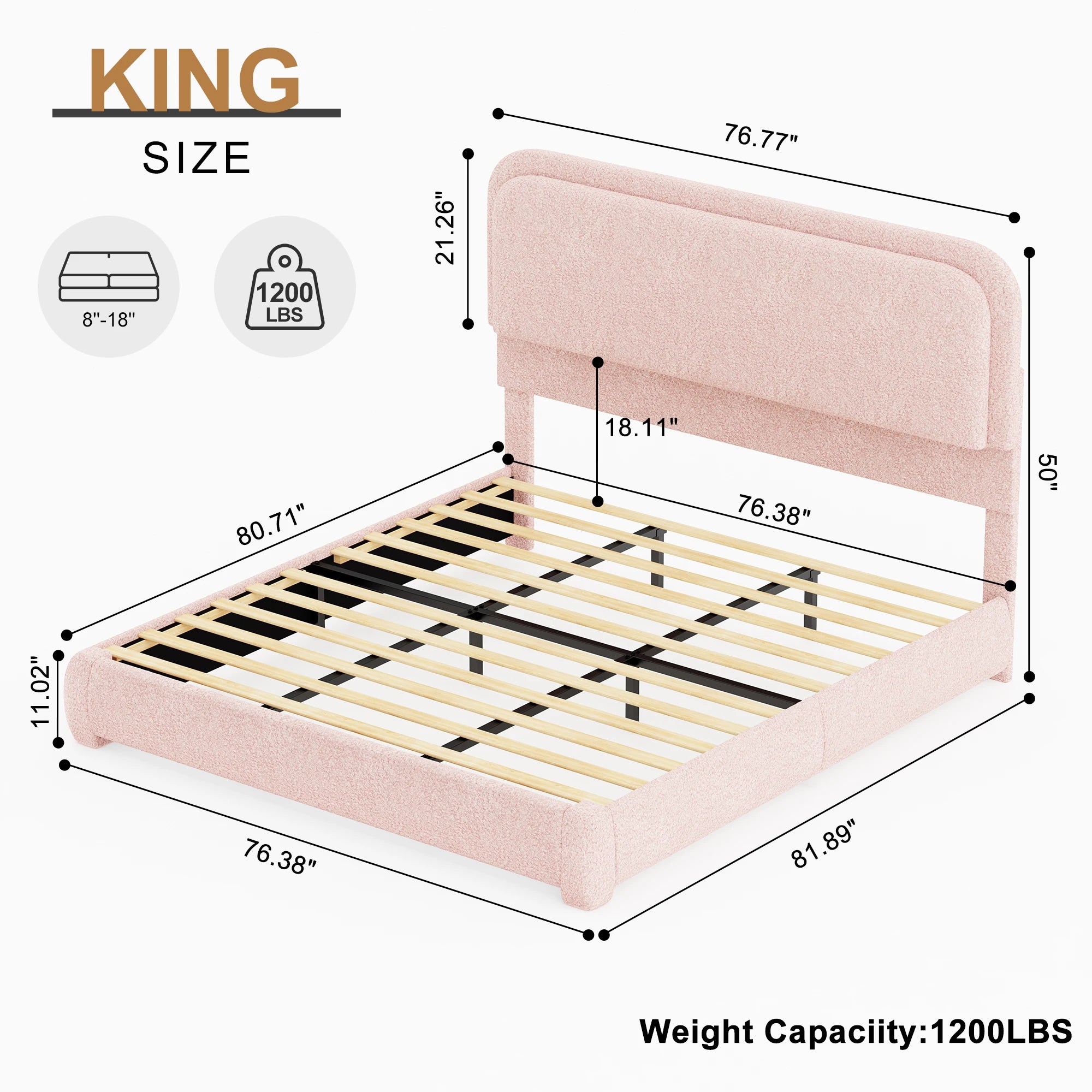 Full Size LED Bed Frame with Storage Drawers, Teddy Upholstery, Rounded