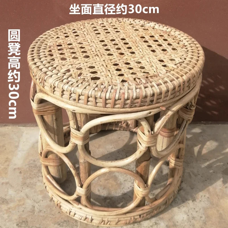 Rattan Low Stool Living Room Small Apartment Round chair Ottomans