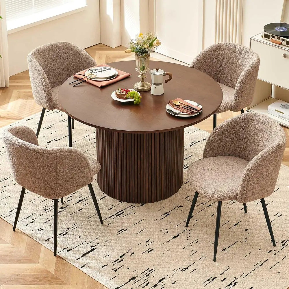 5Piece Wooden Round Dining Room Table and Chair Set, 47Inch Kitchen Table