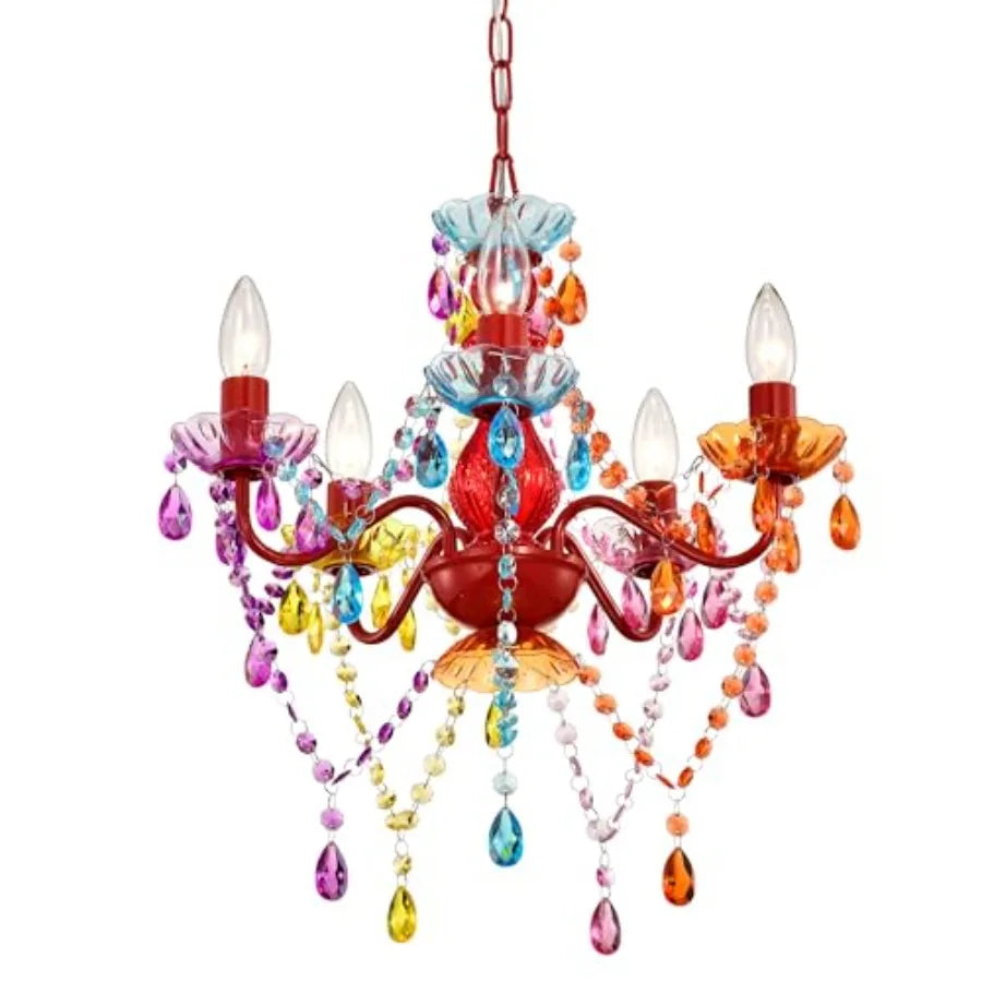 Colorful Small Crystal Chandelier for Girls Bedroom 5-Light Acrylic Chandelier