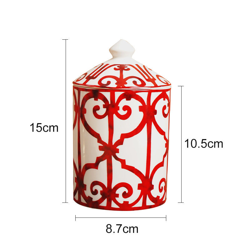 Ceramic Scented Candle Jar with Lid Exquisite Red Lip Ornament Jewelry Box