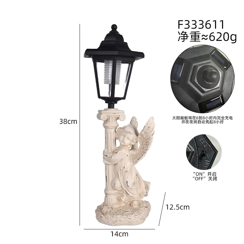 Solar Angel Sculpture Yard Light Resin Hexagonal Lamp Decorative Ornament