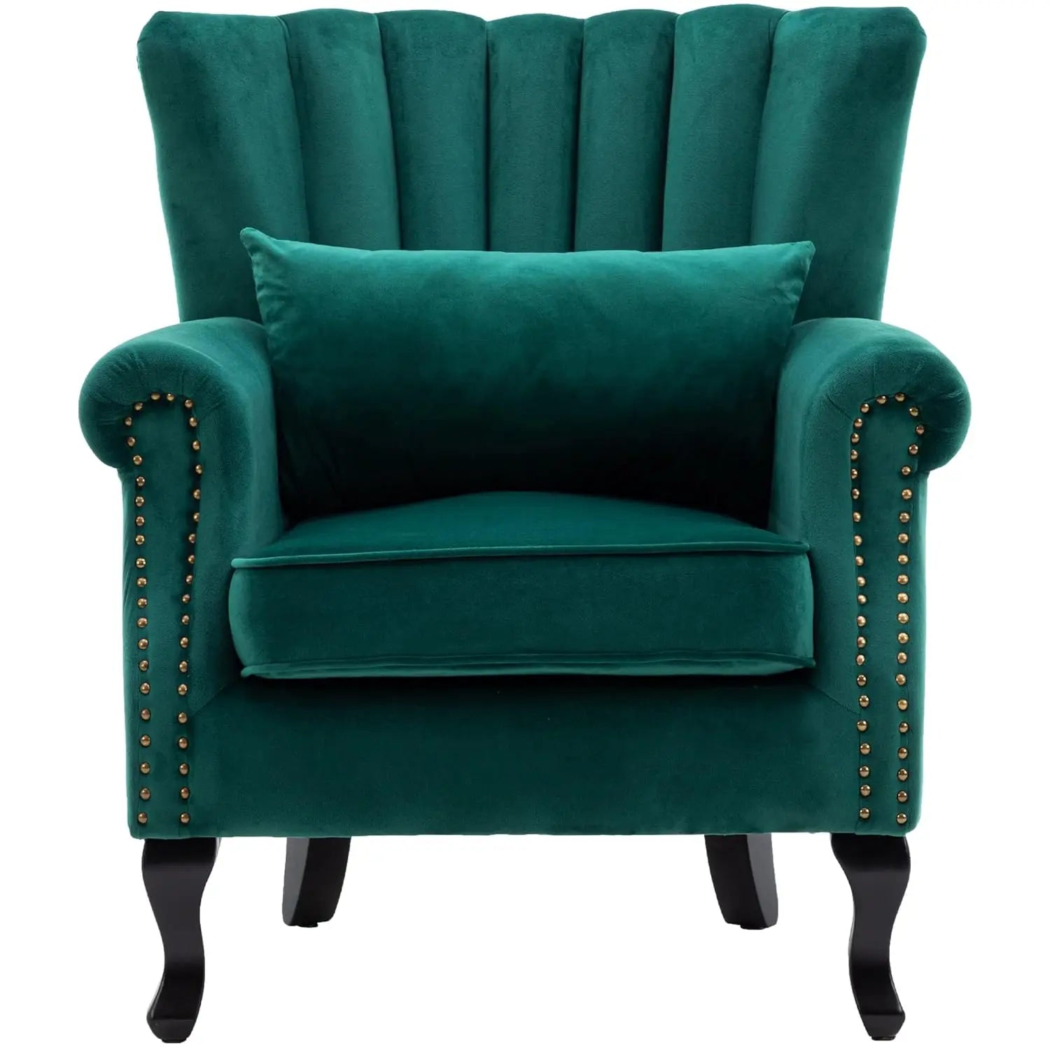 Mid Century Button Tufted Velvet Wingback Accent Club Chair With Pillow
