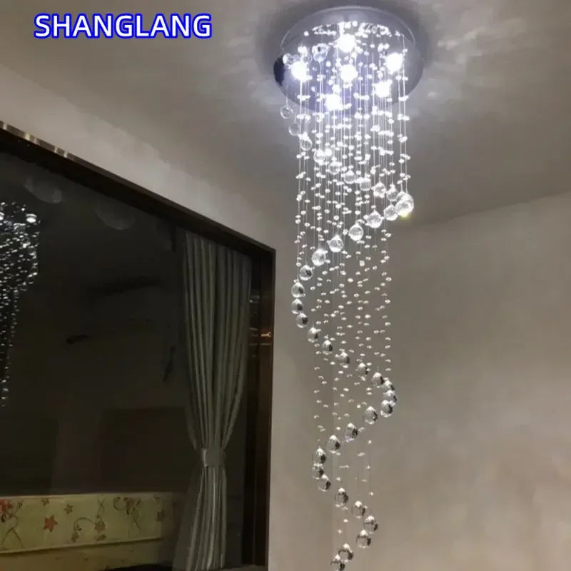 Modern Large K9 Crystal LED Chandeliers for Spiral Living Room Staircase Lamp