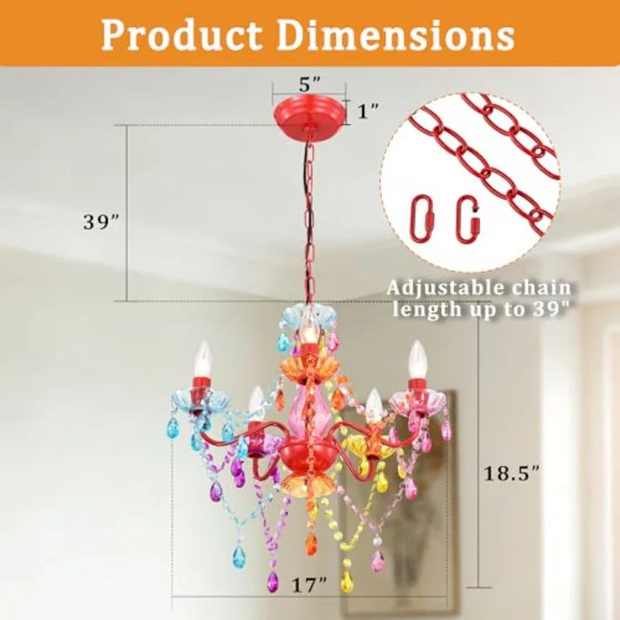 Colorful Small Crystal Chandelier for Girls Bedroom 5-Light Acrylic Chandelier