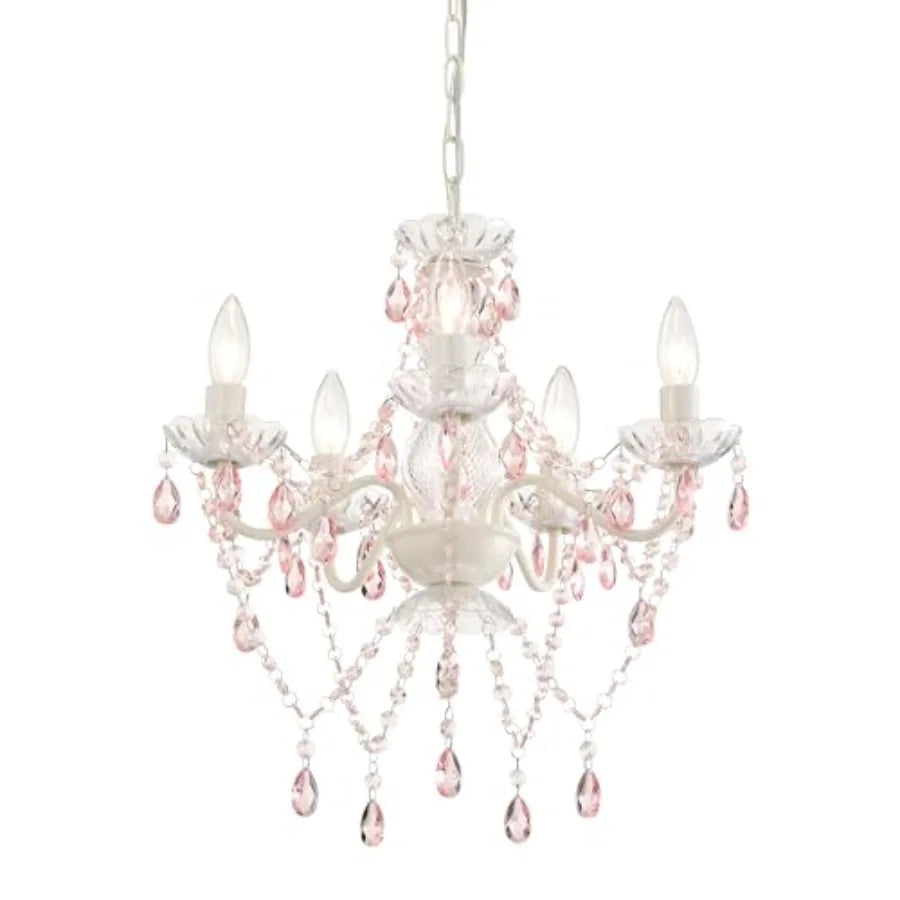 Colorful Small Crystal Chandelier for Girls Bedroom 5-Light Acrylic Chandelier