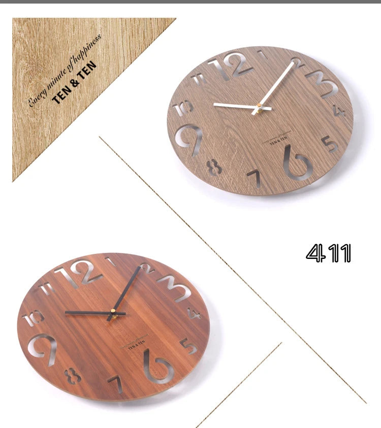 Wooden 3D Wall Clock Modern Design Nordic Brief Living Room Decoration