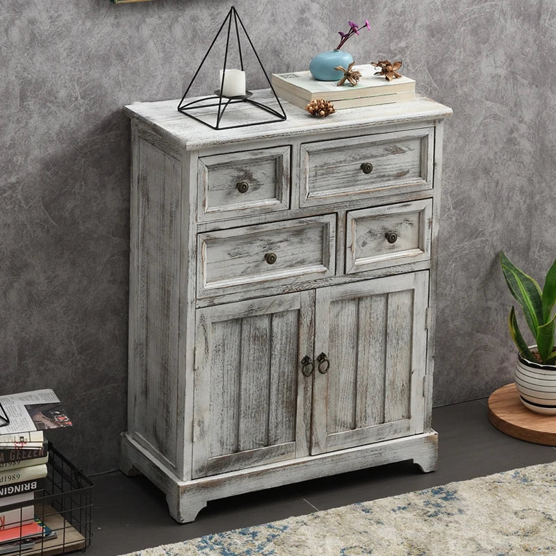 ‌Distressed Mediterranean Sideboard‌ Mortise-Tenon Solid Wood Storage
