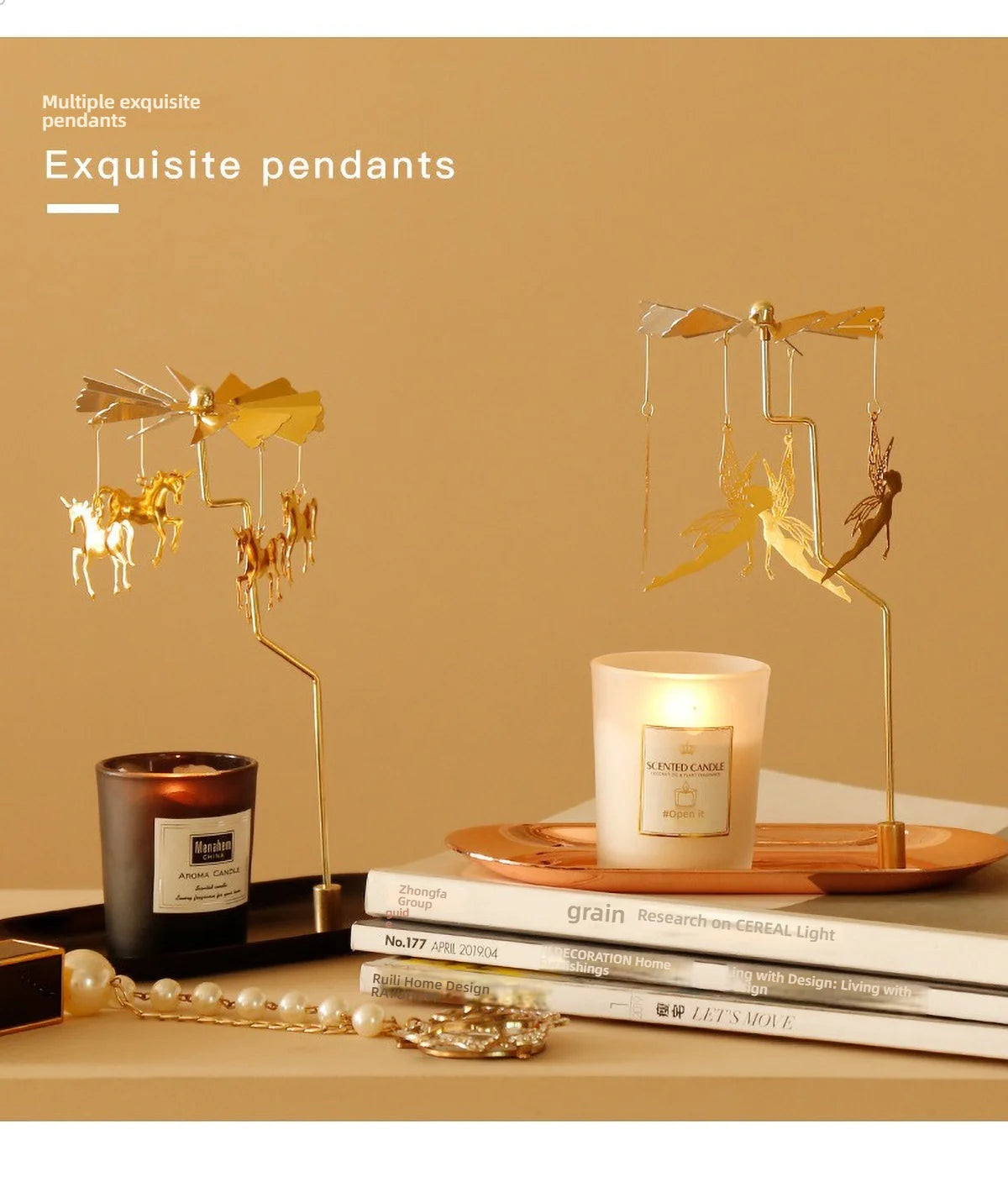 Windmill Rotating Candle Holder Lamp Gold Metal for Table Design Candlesticks