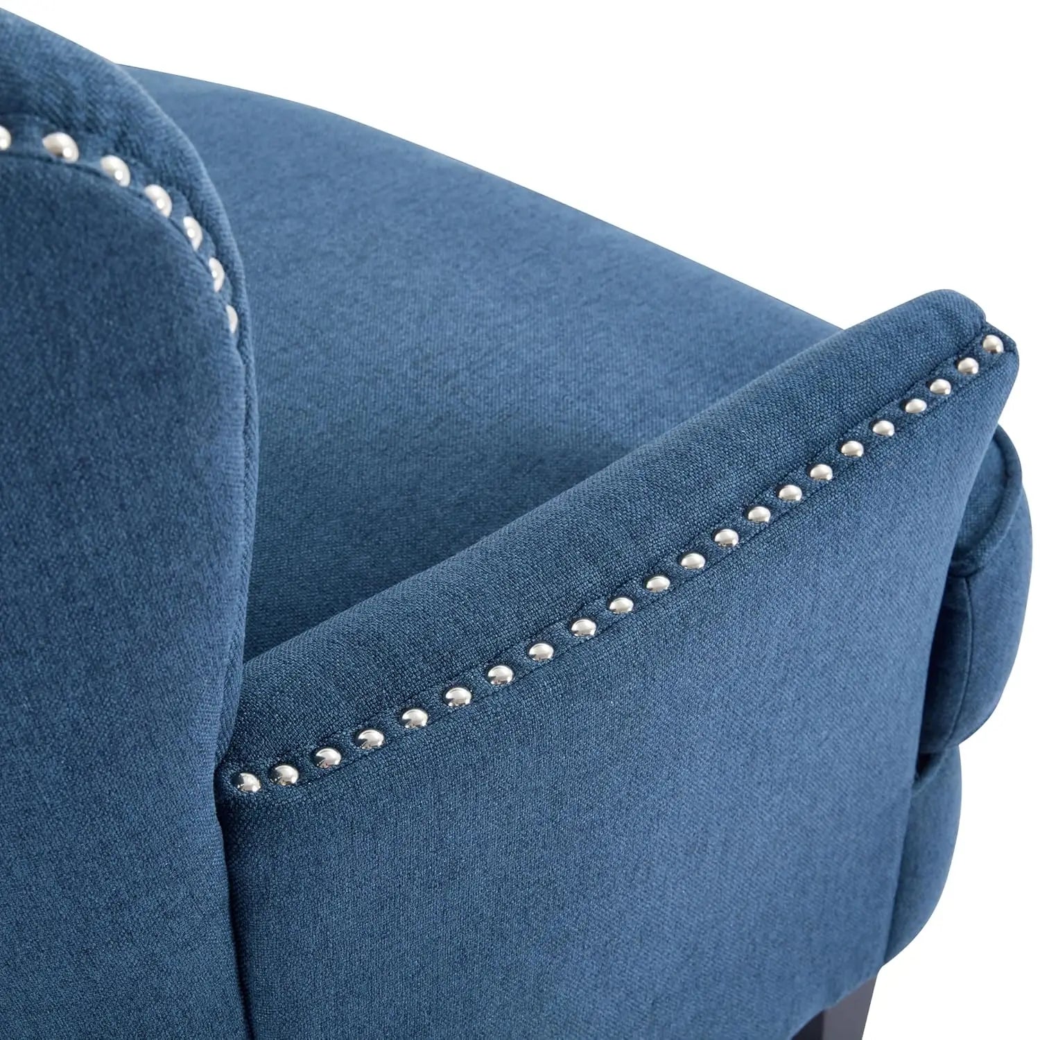 Fabric Upholstered Club Chair Tufted Wingback Accent Armchair Dark Blue