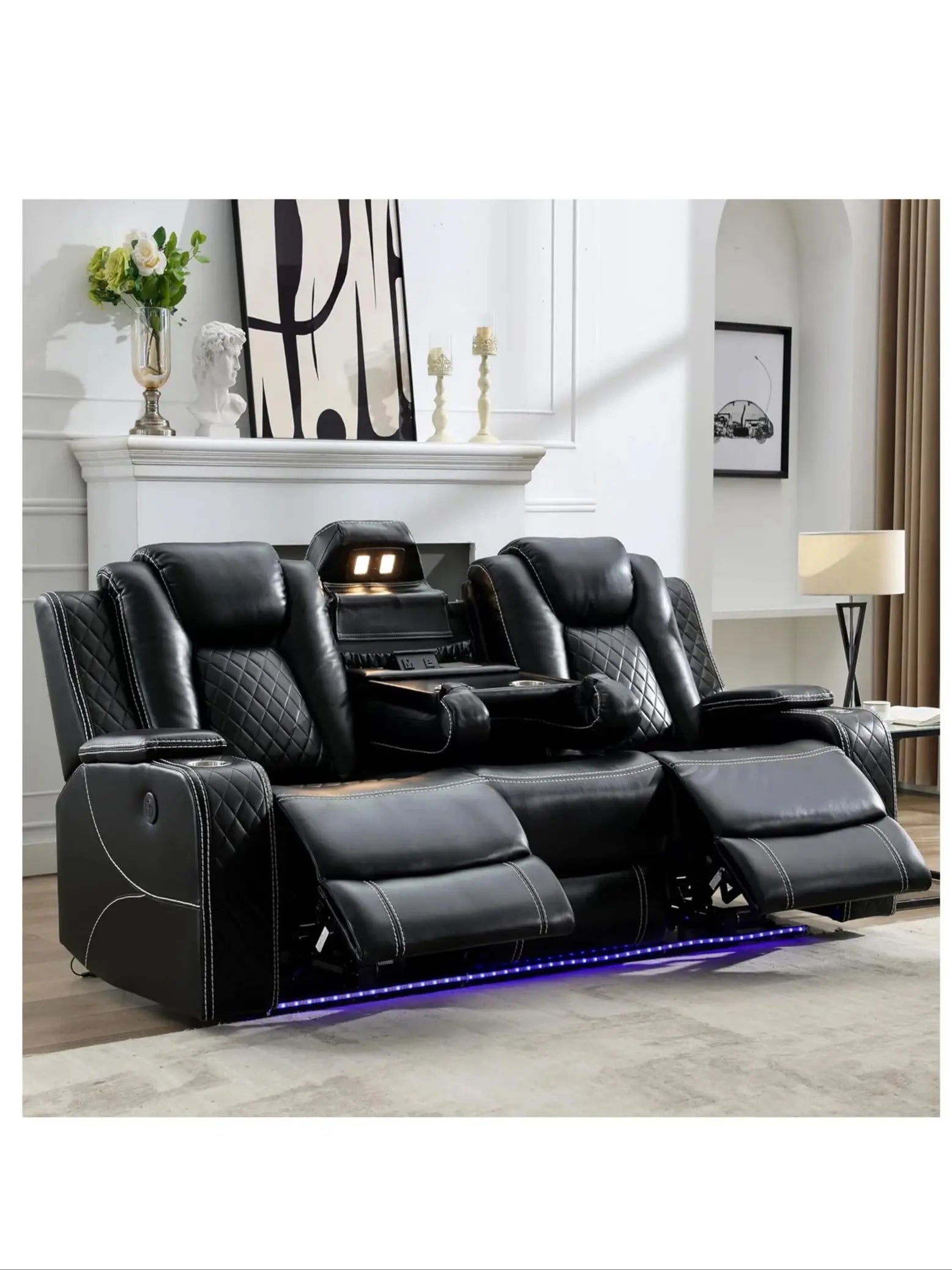 Power Reclining Sofa — Wireless Charging, LED Lights & Drop-Down Table