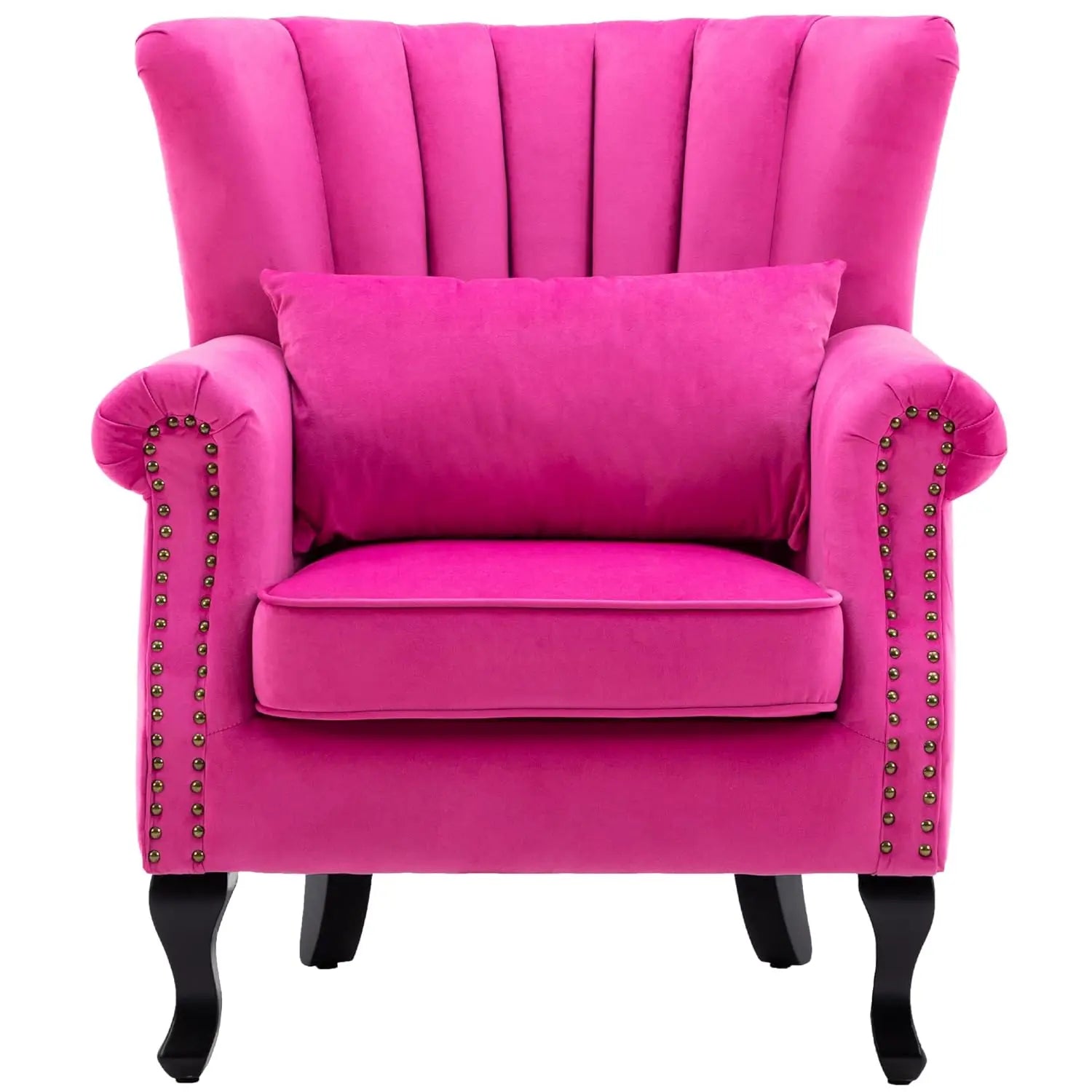 Mid Century Button Tufted Velvet Wingback Accent Club Chair With Pillow