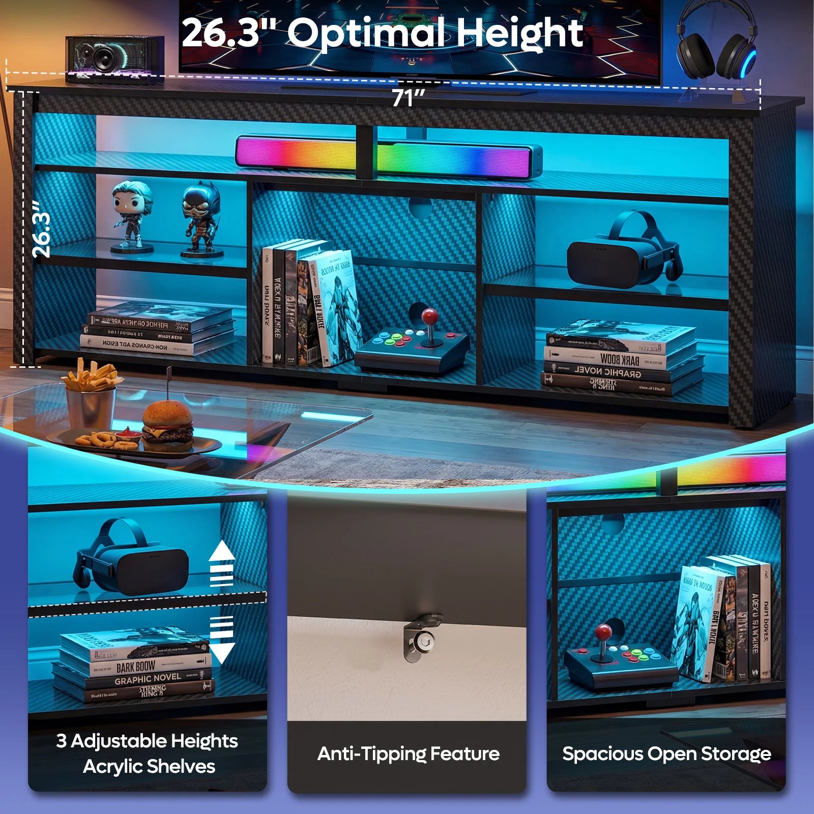 Tall TV Stand for 75 inch TV, LED Entertainment Center with Storage