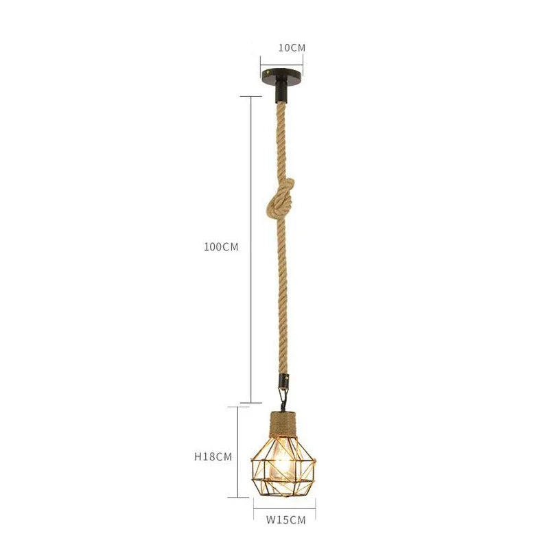 Vintage Pendant Light Hemp Rope Iron Art Industrial Style Originality Chandelier