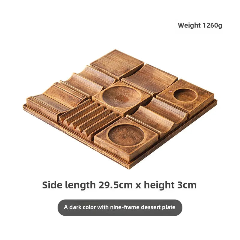 Wooden Snack Tray 9-Compartment Dessert Platter Specialty Plates Set