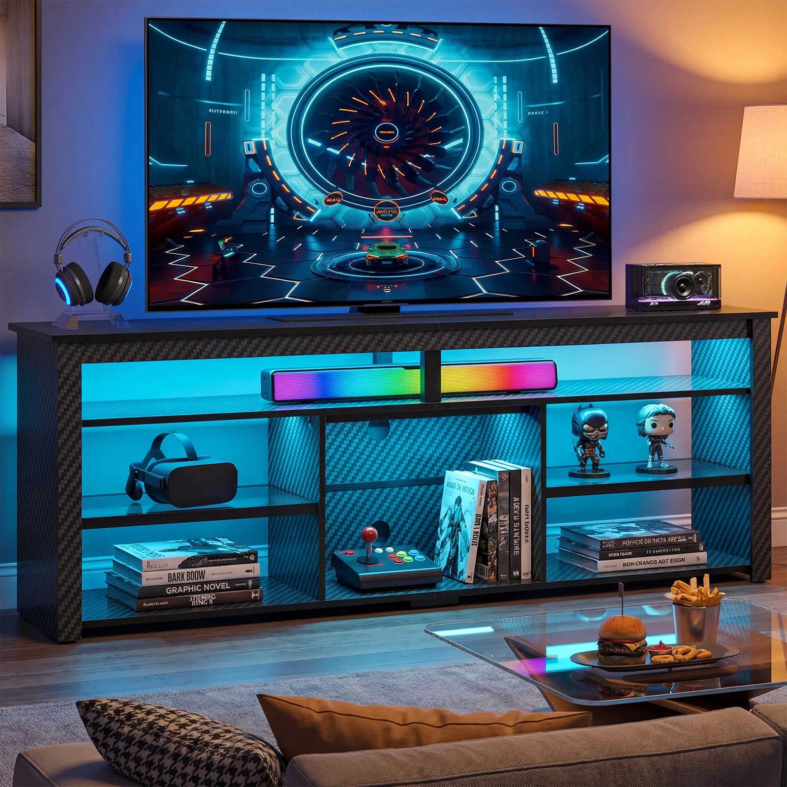 Tall TV Stand for 75 inch TV, LED Entertainment Center with Storage