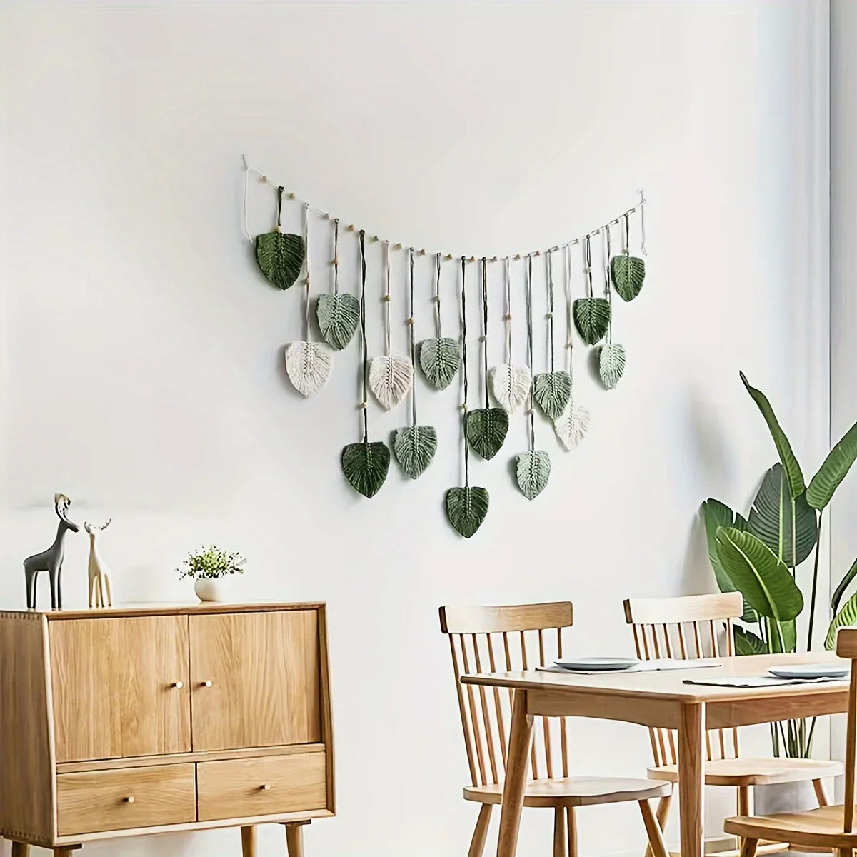 Modern Woven Wall Decor, Beautiful Room Decor, Green Leaves Hanging on The Walls