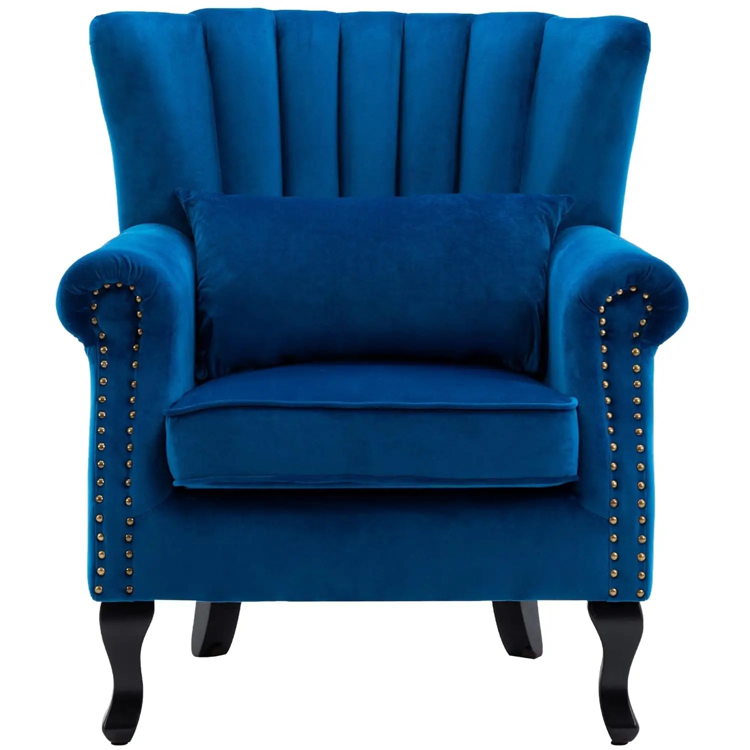 Mid Century Button Tufted Velvet Wingback Accent Club Chair With Pillow