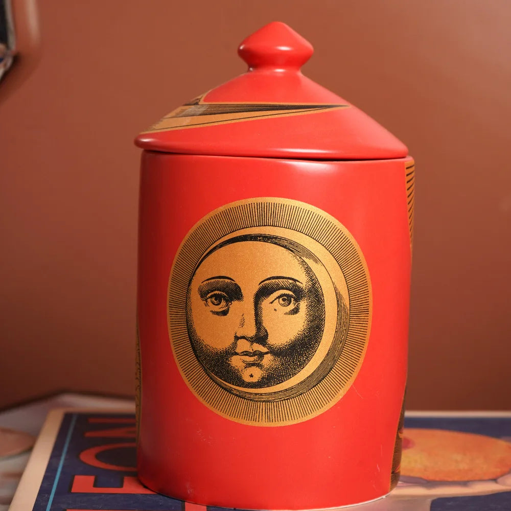 Ceramic Scented Candle Jar with Lid Exquisite Red Lip Ornament Jewelry Box