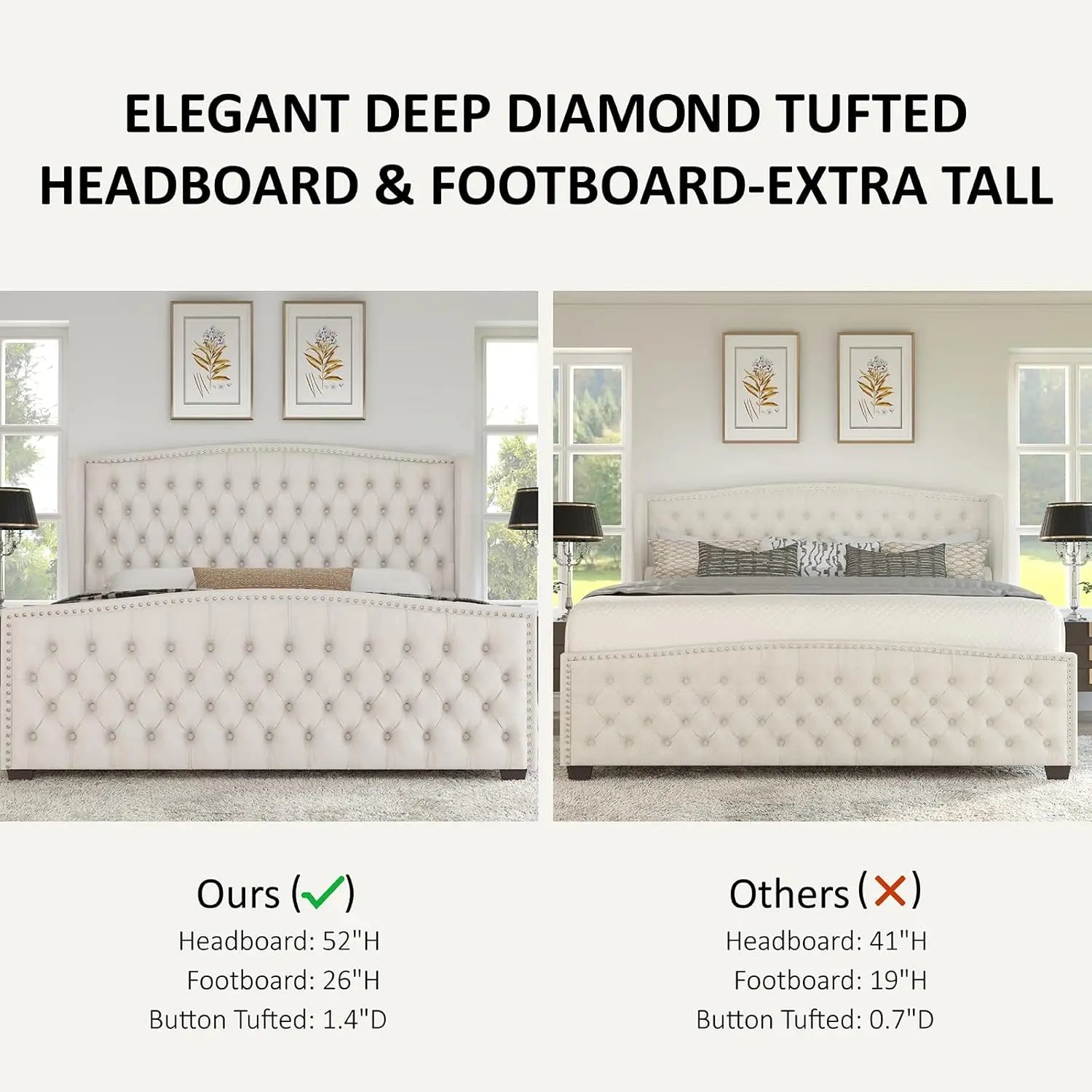 King Size Platform Bed Frame Velvet Upholstered Deep Button Tufted Box