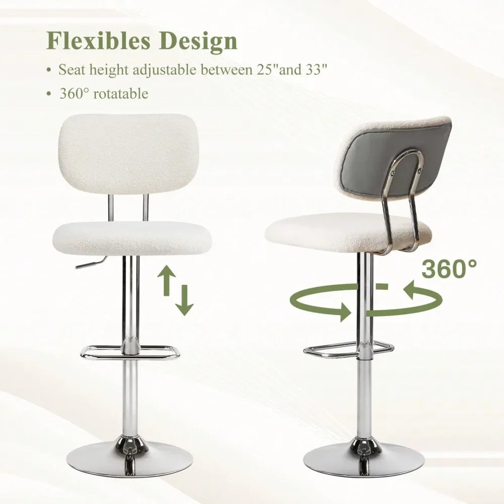 Modern Beauty Bar Stools Set Of 2 Adjustable Velvet Barstools With Backrest
