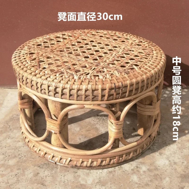 Rattan Low Stool Living Room Small Apartment Round chair Ottomans