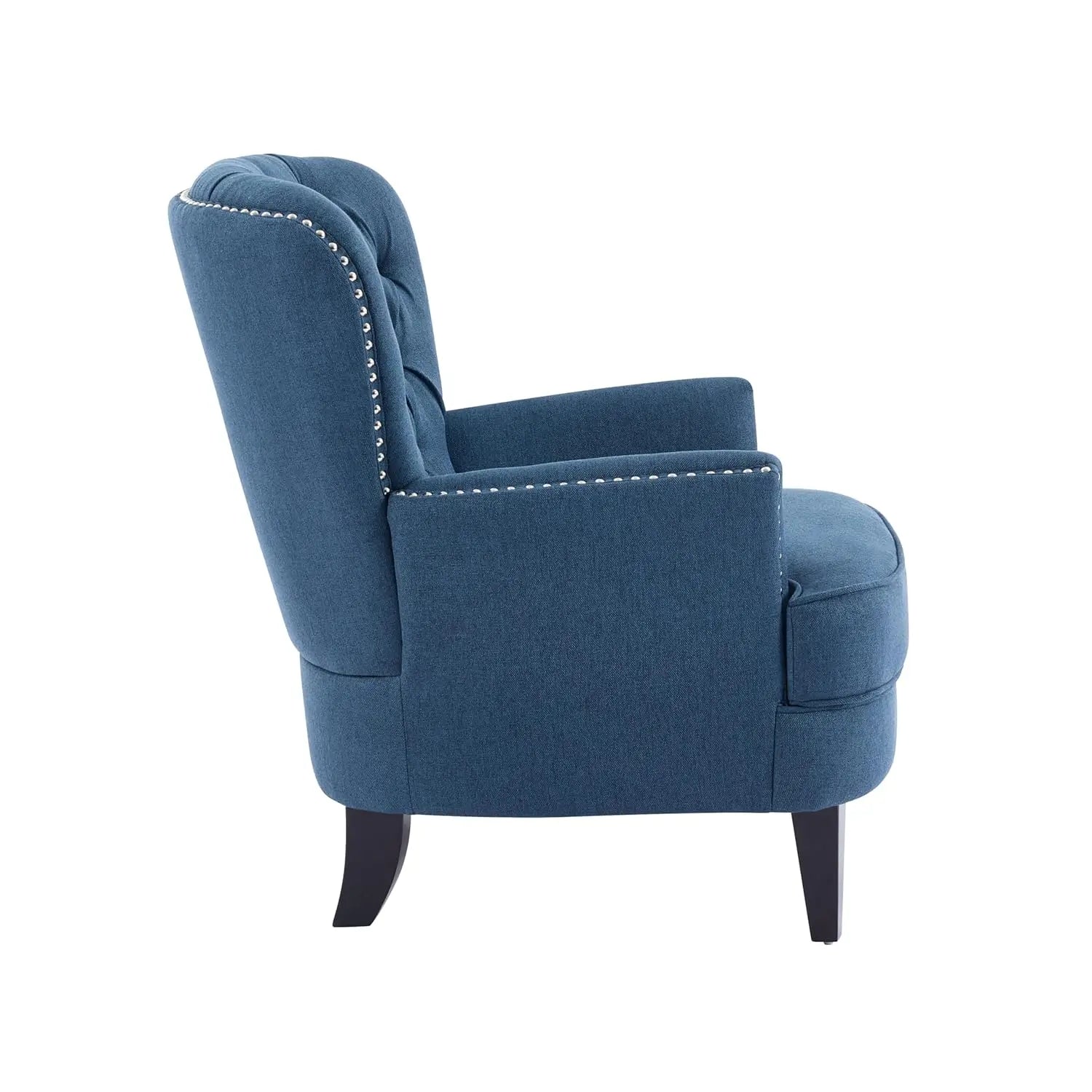 Fabric Upholstered Club Chair Tufted Wingback Accent Armchair Dark Blue