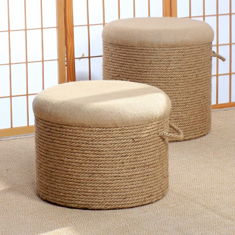 Adult-Seated Floor Seat Decor‌ Natural Jute Handwoven Pouf Ottoman