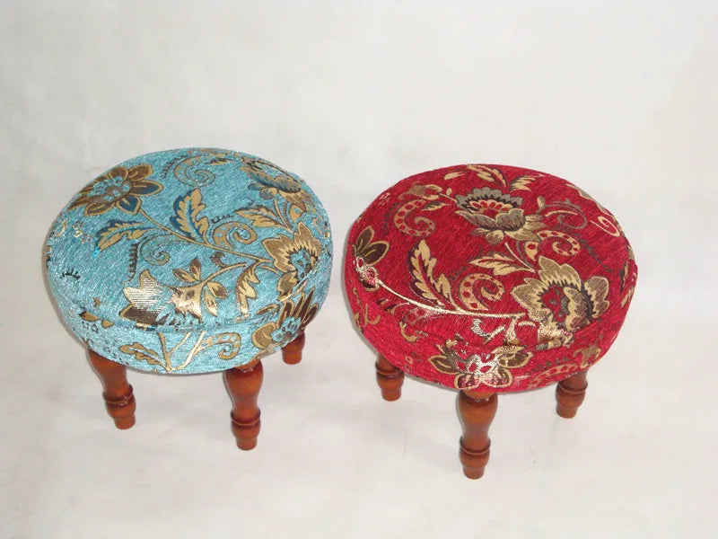 ‌Velvet Fabric Footstool, Entryway Shoe Storage Bench, Round Ottoman Pouf