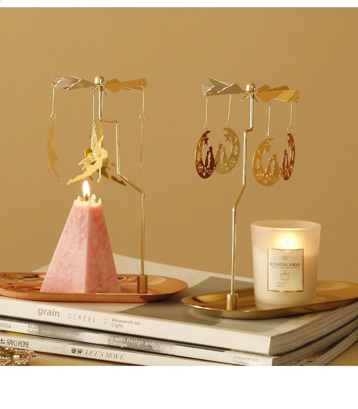 Windmill Rotating Candle Holder Lamp Gold Metal for Table Design Candlesticks