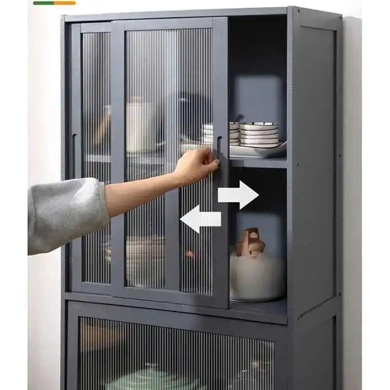Modern Minimalist Kitchen Cabinet for Home Dust-proof Two-way Sliding Door